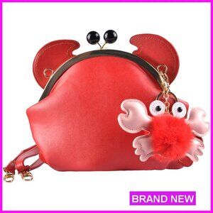 Crab Shaped Crossbody Bag, Detachable Strap, PU Leather, Novelty Purse